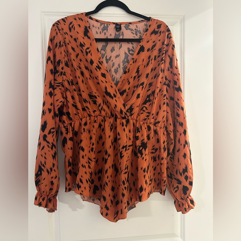 SHEIN Orange and Black Patterned Blouse